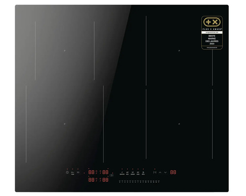 Zwarte inductiekookplaat met vier kookzones en bedieningspaneel