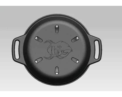 Gietijzeren pan met gaten en twee handgrepen