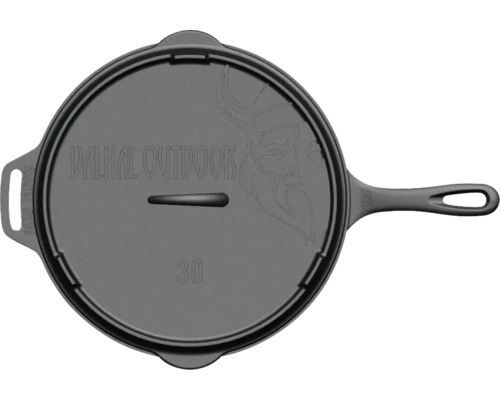 VALHAL Skillet gietijzer deksel ø 30 cm met grillpatroon zwart