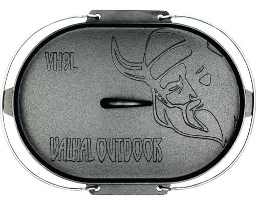 Gietijzeren deksel met draagframe en Viking motief