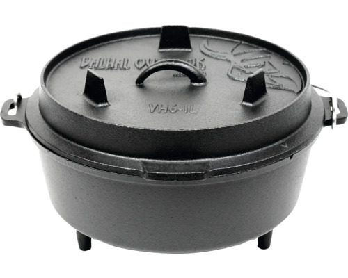 VALHAL Dutch Oven braadpan gietijzer met pootjes outdoor 6,1 L zwart