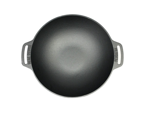 Gietijzeren wokpan met handgrepen