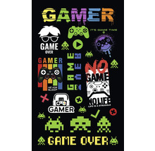 Illustratie met videogame-motieven, waaronder controllers en de tekst Game Over