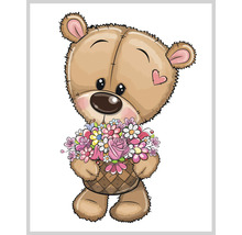 Illustratie van teddybeer met boeket bloemen