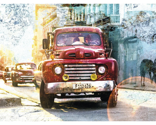 RASCH Fotobehang vlies 101041 Magic Walls auto 372x280 cm Decoratieve afbeelding met rode oldtimer op een straat