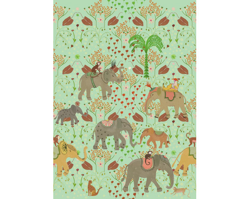 RASCH Fotobehang vlies 557848 Magic Walls olifanten 200x280 cm Decoratief patroon met olifanten, apen, planten en bomen