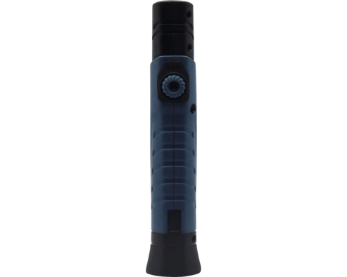 Gedetailleerde weergave van een blauwe soldeerbrander met een zwarte handgreep en draaiknop