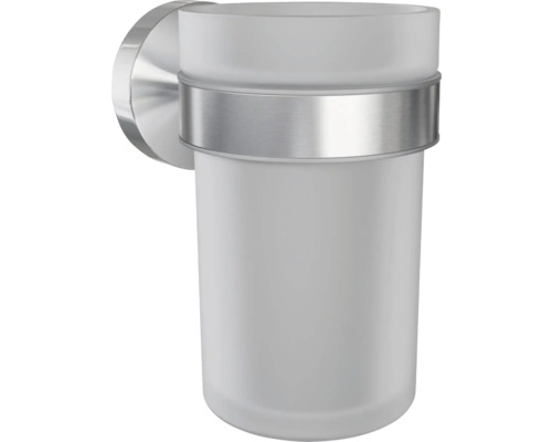 Wand tandenborstelbekerhouder van gesatineerd glas en metaal