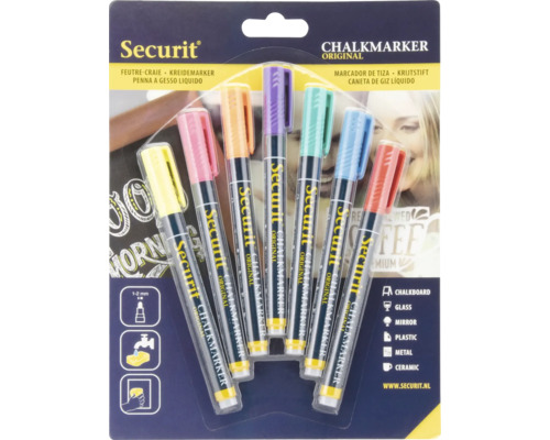 Securit krijtmarker set met zes stiften in verschillende kleuren