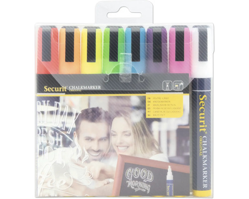 Securit krijtmarker set met verschillende kleuren in verpakking