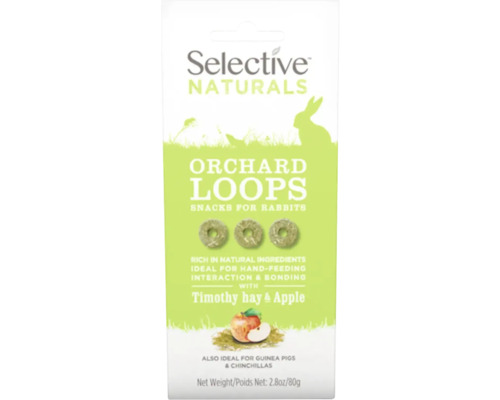 SUPREME Selective Naturals Orchard loops konijnensnack 80 g Verpakking Selective Naturals Orchard Loops snacks voor konijnen