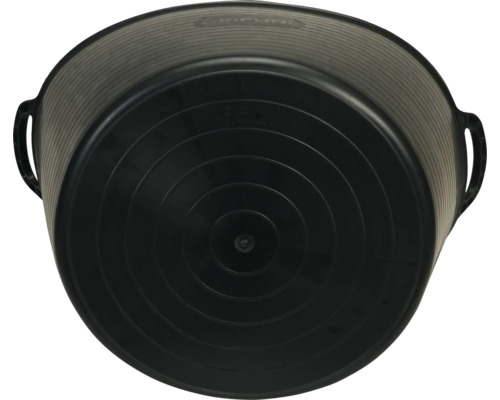 Zwarte speciekuip met twee handgrepen en concentrische cirkels op de bodem