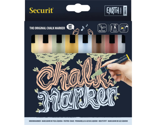 Krijtstiften kalligrafiepunt 2-6 mm 8 aardkleuren Securit krijtmarker Earth kleuren verpakking