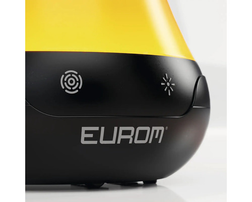 Eurom-logo op verwarmingstoestel met symbolen voor verschillende instellingen