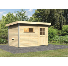 Houten tuinhuis met raam en deur