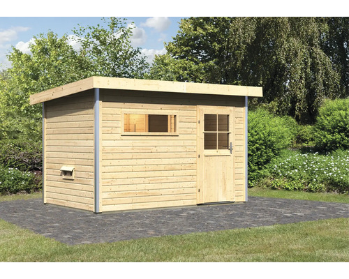 Houten tuinhuis met raam en deur