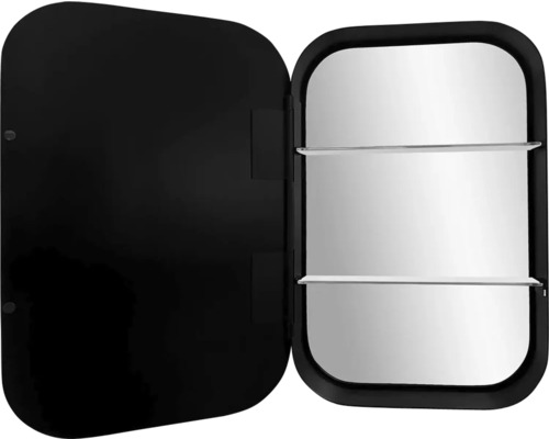 Geopende spiegelkast met twee planken