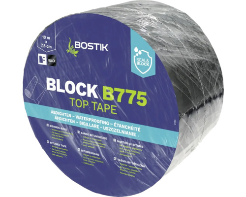 BOSTIK BLOCK B775 Zelfklevend bitumenband zwart, 10 m x 7,5 cm Rol zwarte Bostik Block B775 Top Tape bitumentape, 10 m x 7,5 cm