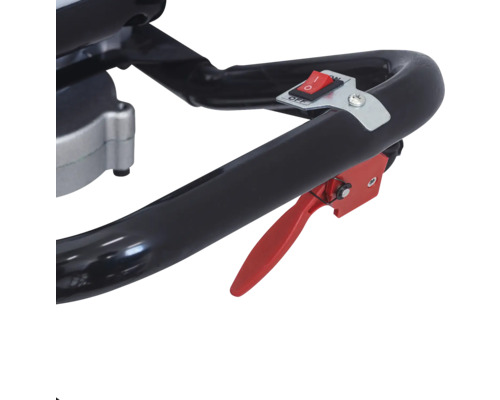 Detailopname van een bedieningselement van een tuingereedschap met schakelaar en hendel