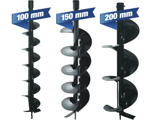 Grondboor in de maten 100 mm, 150 mm en 200 mm