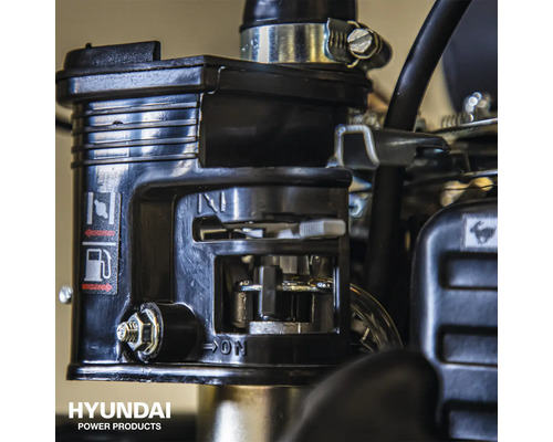 Detailopname van een Hyundai stroomgenerator met brandstofindicator en schakelaar