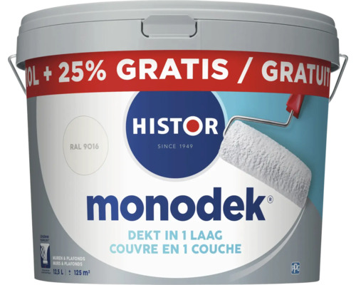 HISTOR Monodek Muurverf verkeerswit RAL 9016 12,5 l