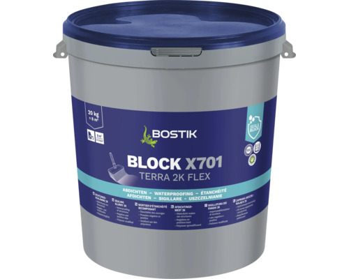 BOSTIK BLOCK X701 Twee-componenten waterafdichting, 20 kg Bostik Block Terra 2K Flex afdichting in een emmer van 20 kg