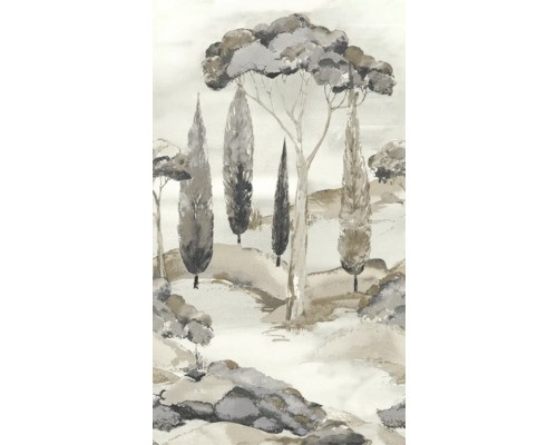 GRANDECO Fotobehang vlies 194701 Canopy 159x280 cm Illustratie van een landschap met cipressen en bomen