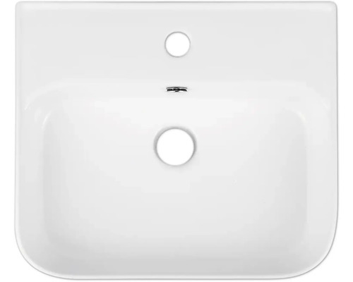 Wastafel van keramiek met kraangat en overloop