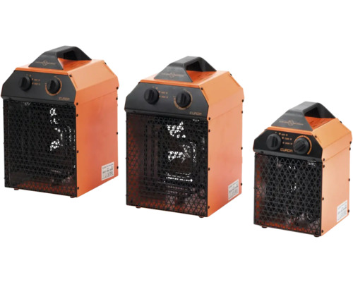 Drie elektrische ventilatorkachels in verschillende maten