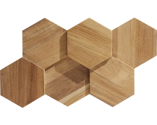 REBEL OF STYLES Steenstrip UltraWood hout Hexagon teak Zeshoekige houten wandtegels