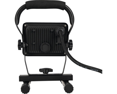 Achterkant van een LED-handlamp met snoer en verstelbare standaard