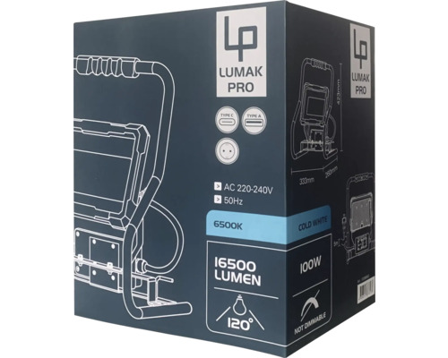 Verpakking van de Lumak Pro bouwlamp