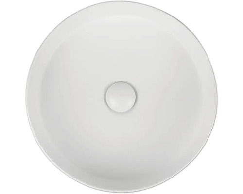 Bovenaanzicht van een ronde keramische wastafel