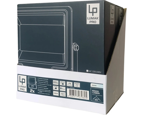 Verpakking van twee Lumak Pro ledspots met 16500 lumen