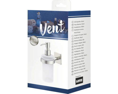 Verpakking van een nikkelen zeepdispenser voor wandmontage