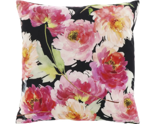 UNIQUE LIVING Kussen Lelie bloemen zwart/roze 45x45 cm