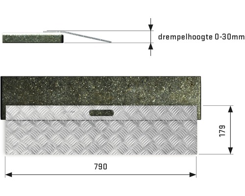 Afbeelding van een drempelhulp met maatvoering