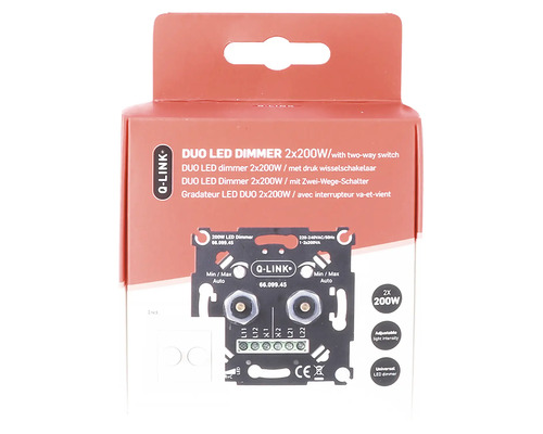 DUO LED Dimmer 2x200W met tweewegschakelaar in verpakking