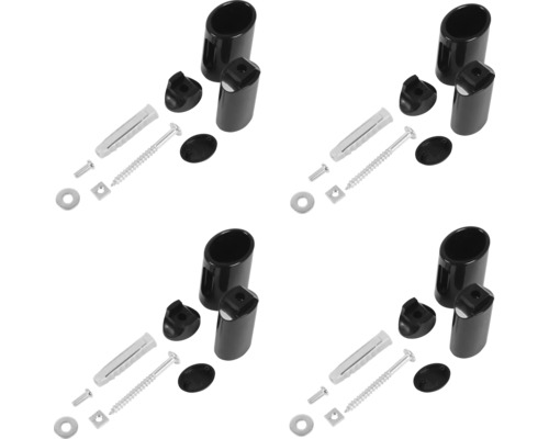 Vier sets buisdragers voor wandmontage, inclusief schroeven, pluggen en rozetten