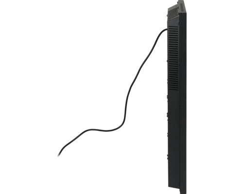 Zijaanzicht van een zwarte radiator met aansluitkabel