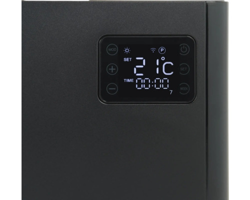 Detailweergave van een elektronische bediening voor een verwarming met digitale weergave van temperatuur en tijd