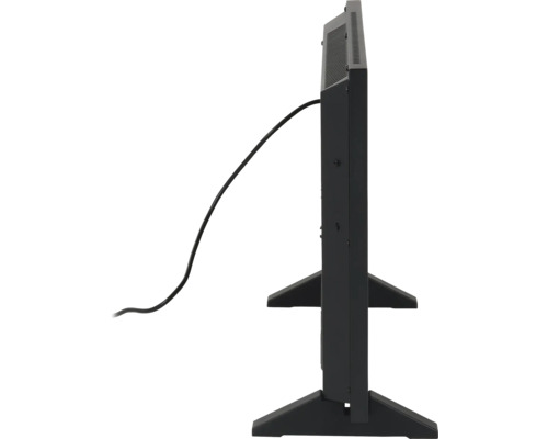 Zijaanzicht van een verwarming met voetstuk en kabel