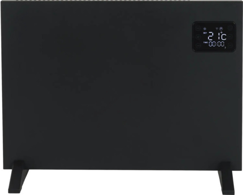 Zwarte radiator met display en standvoeten