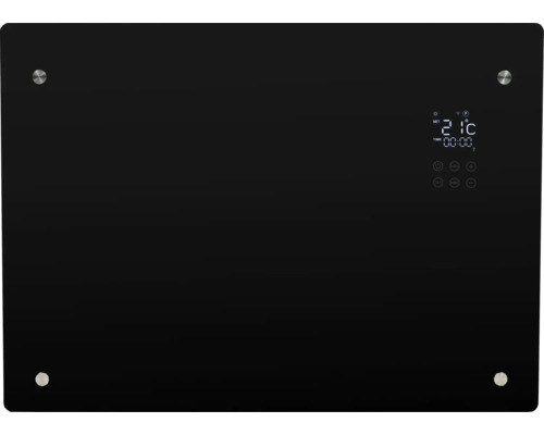 Zwarte glazen verwarming met digitaal display en bedieningselementen