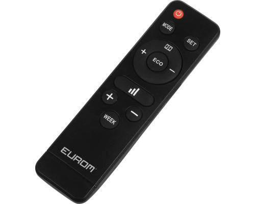 Zwarte Eurom afstandsbediening met diverse knoppen