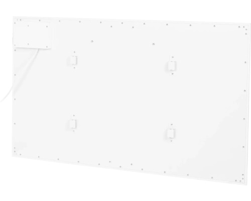 Achterkant van een verwarmingspaneel met aansluitdoos en beugels