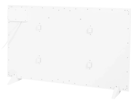 Achterkant van een verwarmingspaneel met montagevoorziening en standvoeten