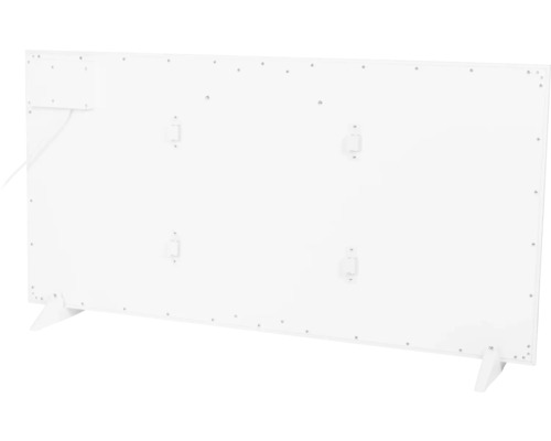 Achteraanzicht van een verwarmingspaneel met standvoeten en muurbeugels