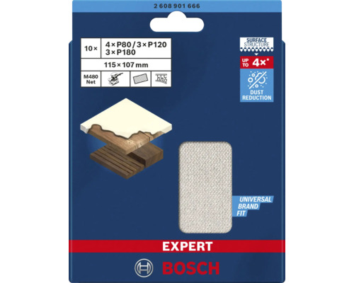 Bosch Expert schuurnet set, korrel P80, P120 en P180, afmeting 115x107 millimeter